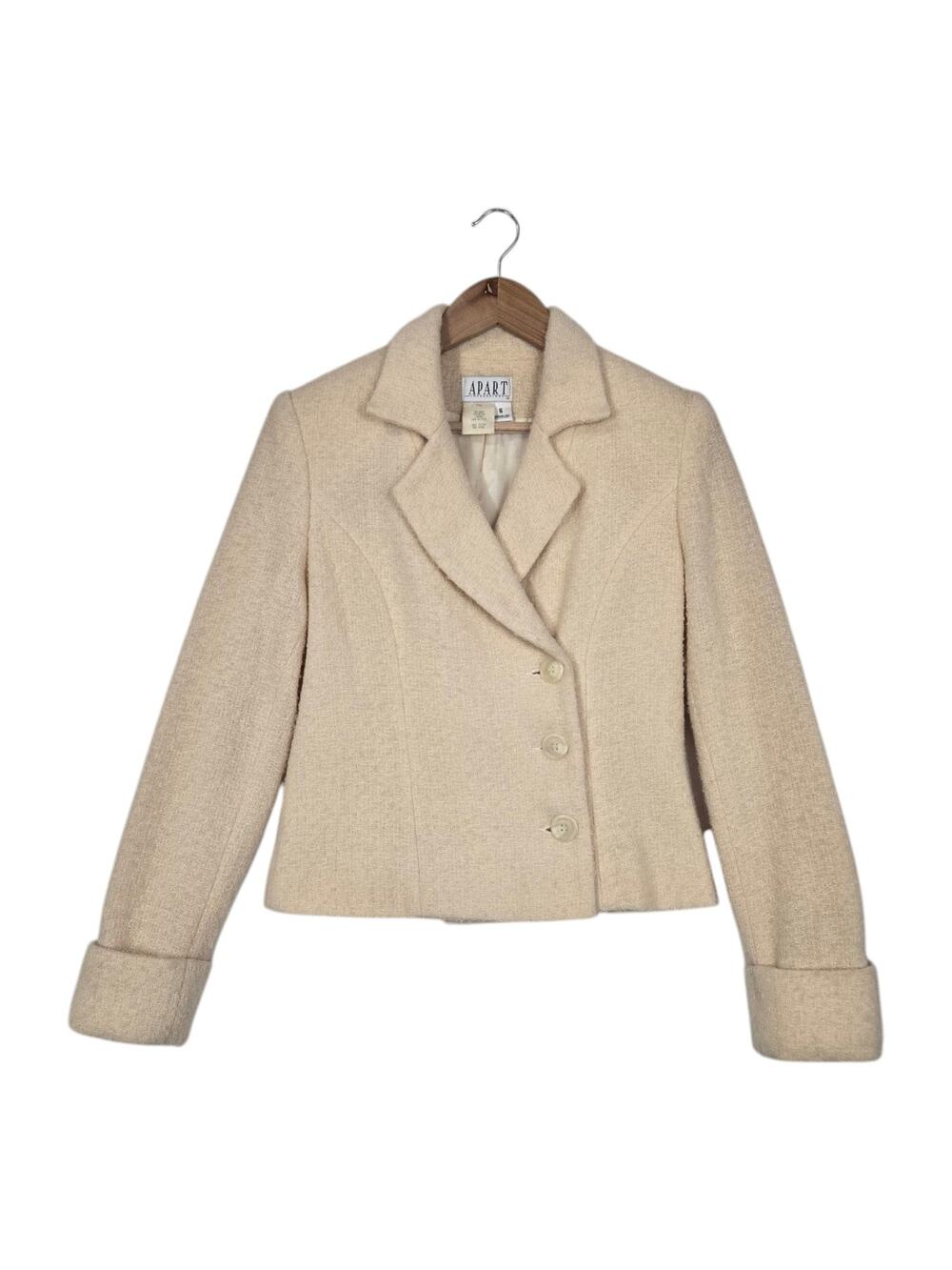 Vintage Apart Impressions Cream Wool Blazer 6 Ivory Cropped Tailored USA